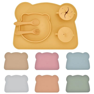 Phim hoạt hình hình con gấu cho trẻ em ăn thức ăn lớp silicone thảm ăn tối Placemat cho bé