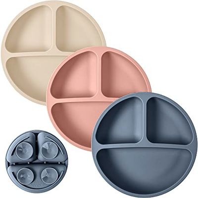 Lò vi sóng Trẻ mới biết đi Đĩa chia thức ăn 100% silicone cấp thực phẩm Không chứa BPA có hút